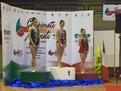 Il podio delle finali regionali dei campionati Uisp di ginnastica ritmica a Jesi