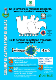 La locandina dell'iniziativa di volontariato ambientale "Puliamo il mondo" a Castelleone di Suasa