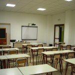 Banchi di scuola, aula scolastica