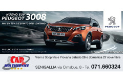 La locandina della giornata di porte aperte a Car Multiservice di Senigallia per il nuovo Peugeot 3008
