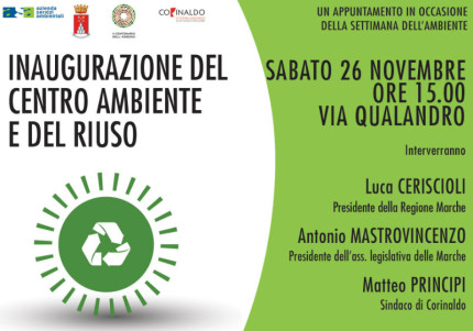 La locandina dell'inaugurazione del centro ambiente di Corinaldo per la settimana europea dell'ambiente