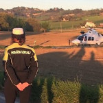 L'eliambulanza giunta sul luogo dell'incidente avvenuto a Corinaldo