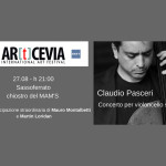Locandina del "Concerto per violoncello solo" del violoncellista Claudio Pasceri promosso da AR[t]CEVIA e Happennines