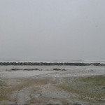 La neve cade su Senigallia, vista dal Cesano