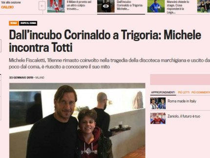 Michele Fiscaletti sulle pagine della gazzetta con Totti
