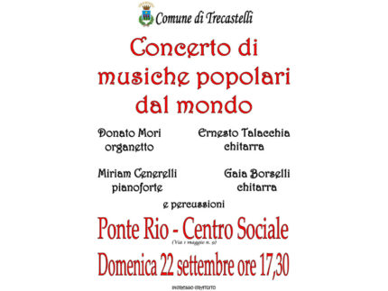 Concerto di musiche popolari dal mondo al Centro Sociale di Ponte Rio