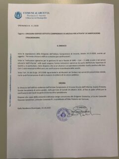 Ordinanza di chiusura della scuola di Arcevia per sanificazione