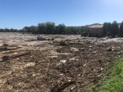 Campi invasi dai detriti dopo l'alluvione