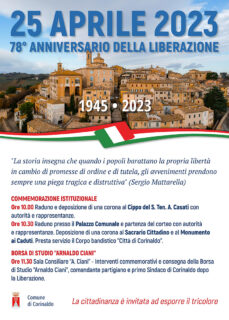 Celebrazioni 25 aprile 2023 a Corinaldo - locandina