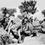La prima linea italiana nelle colline di Barbara (Londra, Museo Imperiale della Guerra, stampa di Giorgio Pegoli)