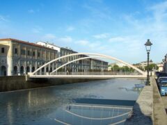 Progetto proposto per la ricostruzione di Ponte 2 Giugno, non approvato dalla Soprintendenza (foto g.c. da P. Formiconi e G. Quaglia, Storia e immagini del ponte del Corso, p. 152, Fig. 106)
