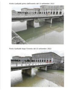 Vecchio ponte Garibaldi prima e dopo l'alluvione 2022