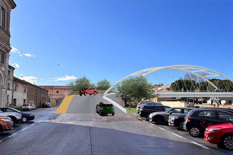 Rendering nuovo ponte Garibaldi visto da via Portici Ercolani