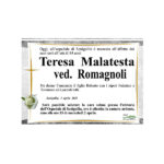 Necrologio Teresa Malatesta ved. Romagnoli