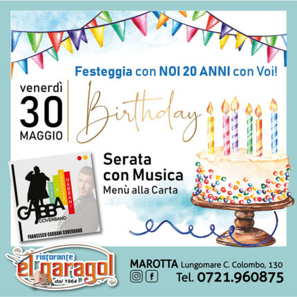 Ristorante El Garagol - Festeggia con noi 30 anni con voi! - Venerdì 30 maggio 2025