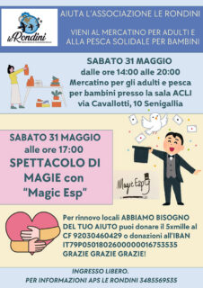 Mercatino, pesca e spettacolo di magia per sostenere Associazione Le Rondini