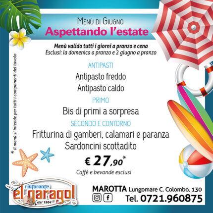Ristorante El Garagol a Marotta di Mondolfo - Menu mese di giugno 2025