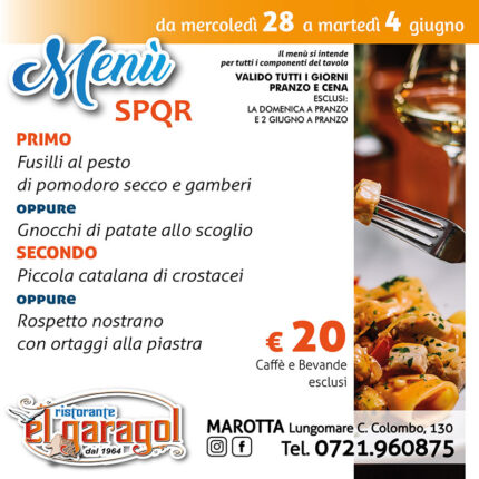 Ristorante El Garagol - Menu della settimana dal 28 maggio al 4 giugno 2025