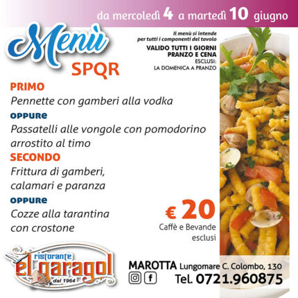Ristorante El Garagol - Menu della settimana dal 4 al 10 giugno 2025