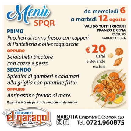 Ristorante El Garagol - Menu della settimana dal 6 al 12 agosto 2025