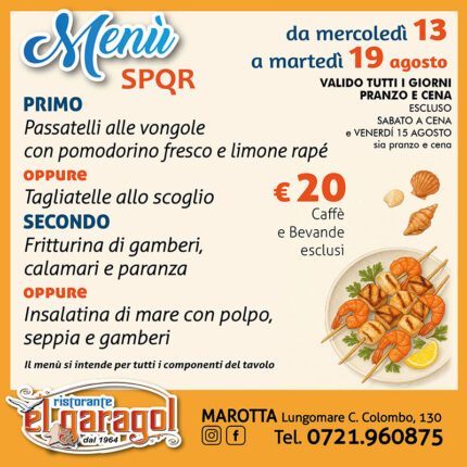 Ristorante El Garagol - Menu della settimana dal 13 al 19 agosto 2025