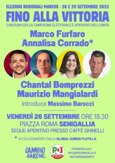 Elezioni regionali Marche 2025: chiusura campagna PD a Senigallia