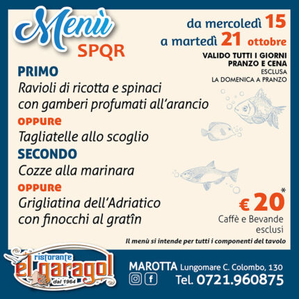 Ristorante El Garagol - Menu della settimana dal 15 al 21 ottobre 2025