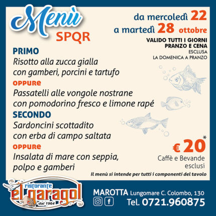 Ristorante El Garagol - Menu della settimana dal 22 al 28 ottobre 2025