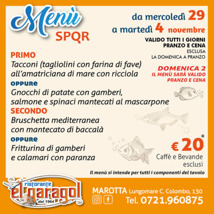 Ristorante El Garagol - Menu della settimana dal 29 ottobre al 4 novembre 2025