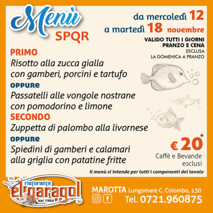Ristorante El Garagol - Menu della settimana dal 12 al 18 novembre 2025