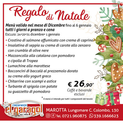 Ristorante El Garagol a Marotta di Mondolfo - Menu mese di dicembre 2025