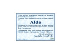 Ringraziamenti funerale Aldo Manfredi