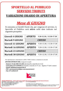 Ufficio Tributi Arcevia: orari giugno 2026